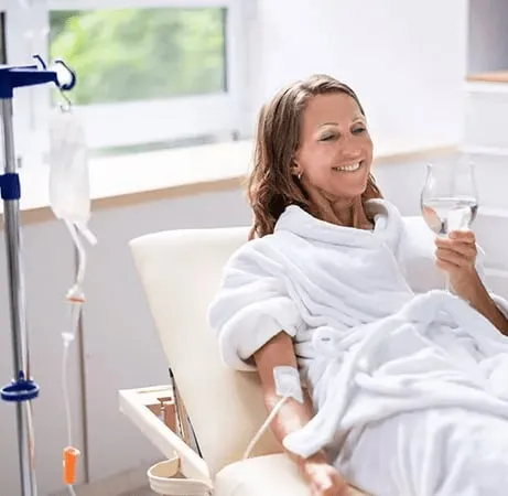 A client smiling during an NAD+ infusion